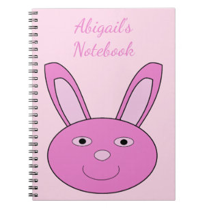 Caderno Espiral Rosto de Coelho Rosa Fofo Personalizado de Primave