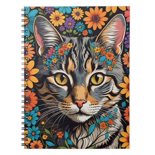 Caderno Espiral Rosto de gato nas flores (Frente)