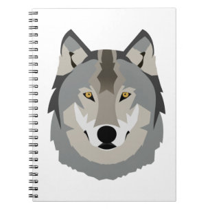 Caderno Espiral Rosto de lobo, Cinza, bonito e Legal, animal ilust