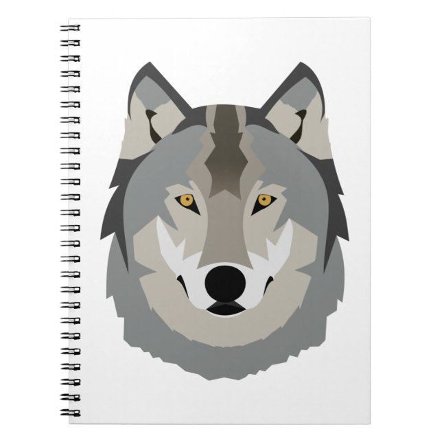 Caderno Espiral Rosto de lobo, Cinza, bonito e Legal, animal ilust (Frente)