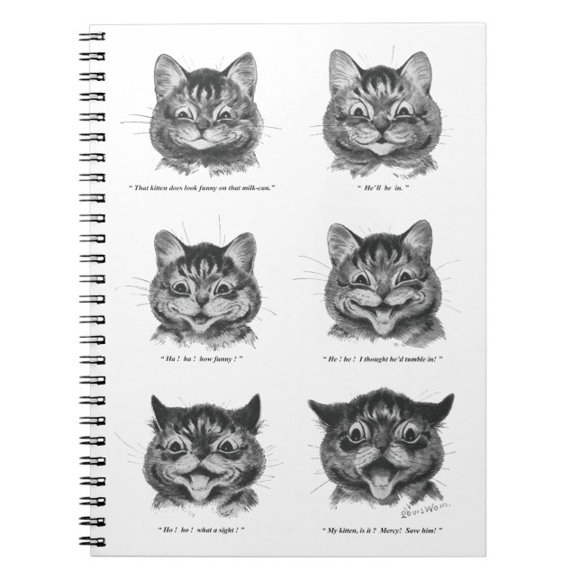 Caderno Espiral Rosto Engraçado de Gato, Louis Wain (Frente)