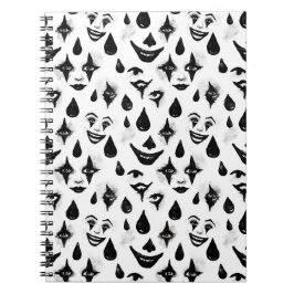 Caderno Espiral Rostos de Palhaço de Circo Preto Branco