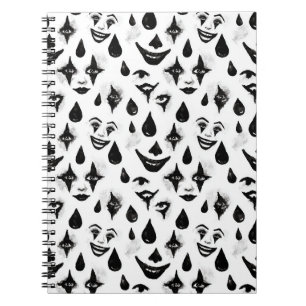 Caderno Espiral Rostos de Palhaço de Circo Preto Branco