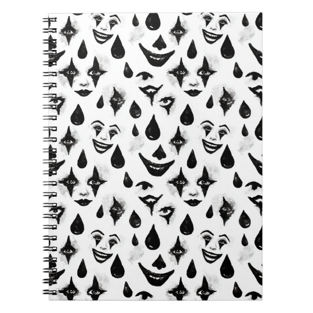 Caderno Espiral Rostos de Palhaço de Circo Preto Branco (Frente)
