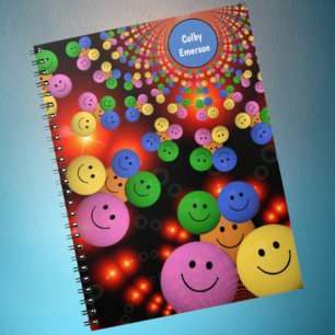 Caderno Espiral Rostos de Sorriso Coloridos e Bolhas de Sorriso Fe