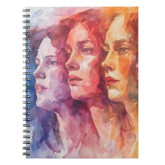 Caderno Espiral Rostos femininos - Pintura por aquarela (Frente)