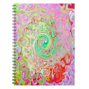 Caderno Espiral Rotação Abstrato do Groovy rosa e verde