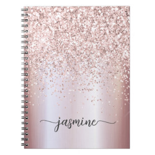 Caderno Espiral Roteiro de Nome Monograma Brilho Dourado Rosa Glam