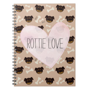 Caderno Espiral Rottie Love Cute Rottweiler Puppy & Bones Padrão