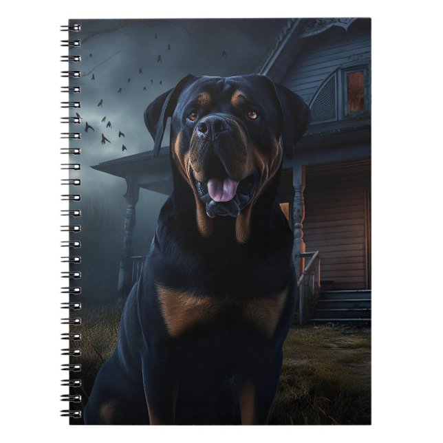 Caderno Espiral Rottweiler Halloween Assustador (Frente)