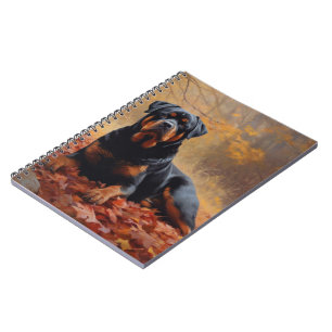 Caderno Espiral Rottweiler no Outono Folhas Caídas Inspiram