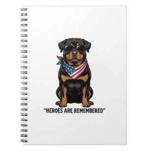 Caderno Espiral Rottweiler Patriótico Cão Herói Design Vintage_1