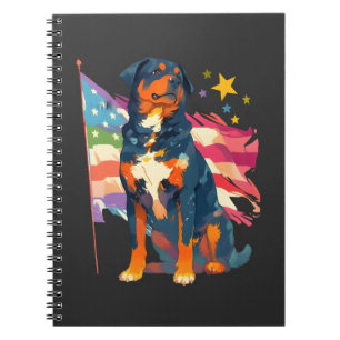 Caderno Espiral Rottweiler Patriótico com Arte da Bandeira dos EUA