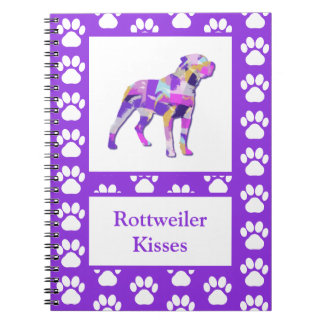 Caderno Espiral Rottweiler Rottie Dog Silhoule Paw Purple PY&B