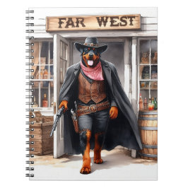 Caderno Espiral Rottweiler Xerife em Longe West Saloon Watercolor