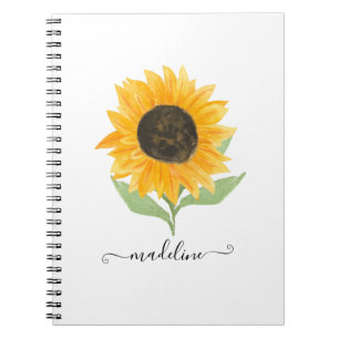 Caderno Espiral Rótulo de Girassol Rústico Mínimo Nome Personaliza