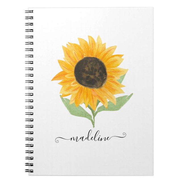 Caderno Espiral Rótulo de Girassol Rústico Mínimo Nome Personaliza (Frente)