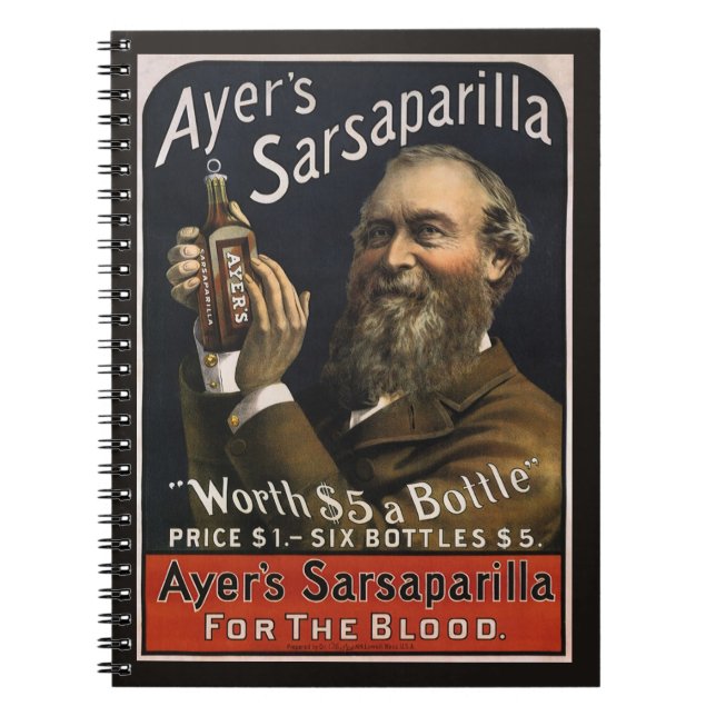 Caderno Espiral Rótulo de Produto Antigo, Bebida Sarsaparilla da A (Frente)