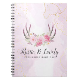 Caderno Espiral Rouge Corado Dourado Mármore Rústico Floral Galhad