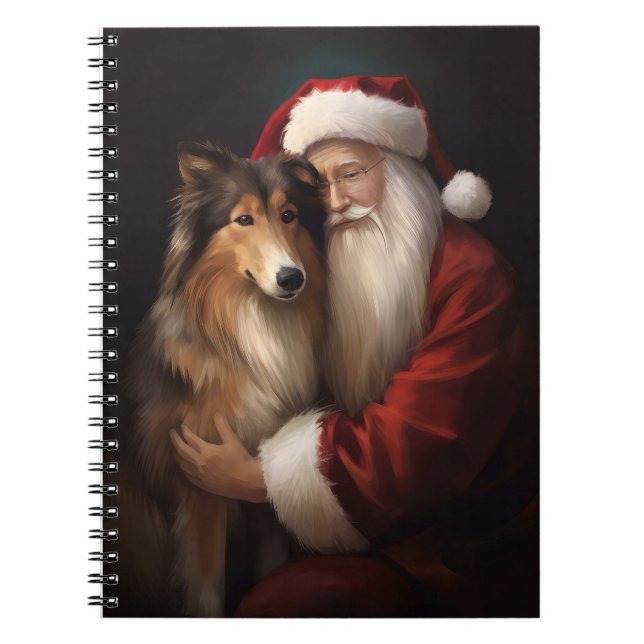 Caderno Espiral Rough Collie com Papai Noel Natal Festivo (Frente)
