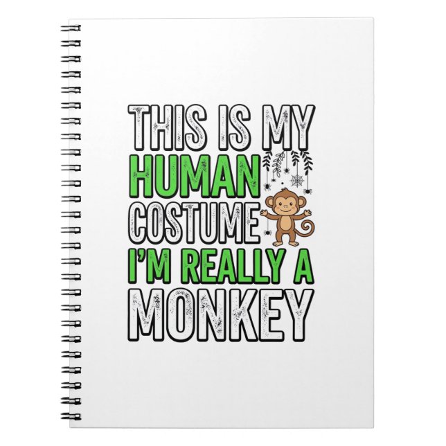 Caderno Espiral Roupa de Humano de Macaco Engraçado Design de Cami (Frente)