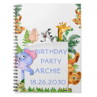 Caderno Espiral Roupas de Aniversário de 1 ano de Animais da Selva