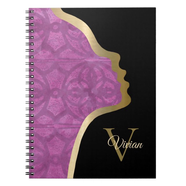 Caderno Espiral Roxa Profunda, Preta E Dourada Face (Frente)