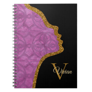 Caderno Espiral Roxa Profunda, Preta E Dourada Face Luminosa