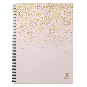 Caderno Espiral Roxo Bege e Confetes Dourados Glam Moderno Tendênc