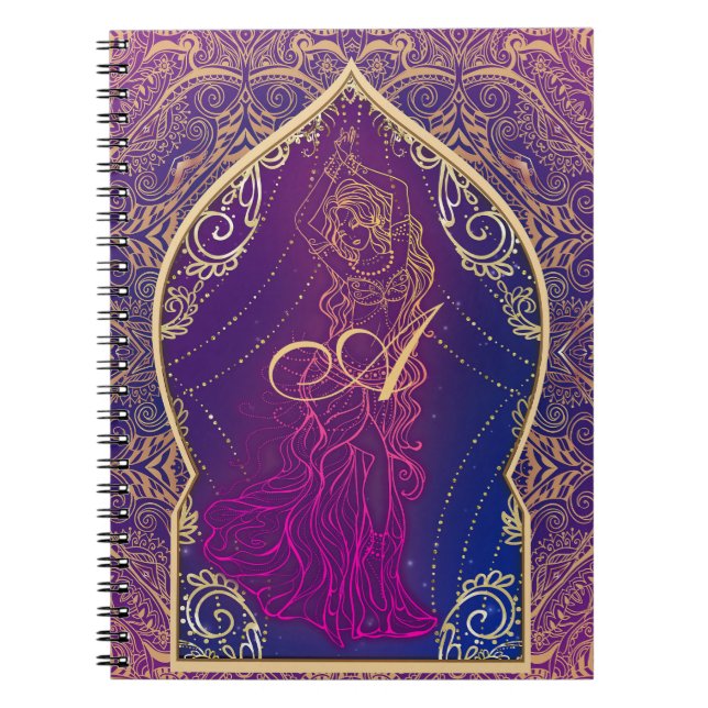 Caderno Espiral Roxo & Dourado Marroquino Dança do Ventre Glam (Frente)