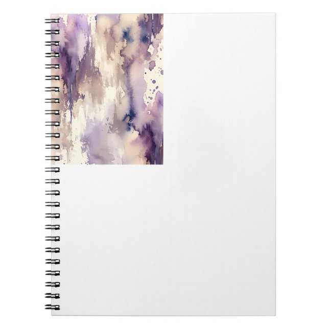 Caderno Espiral Roxo e Bege Abstrato Aquarela (Frente)
