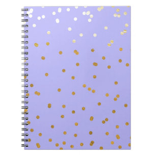 Caderno Espiral Roxo e Dourado Confetes Pontos Modernidade Glamour