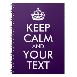 Caderno Espiral Roxo Escuro e Branco Mantenha Calmo e Texto