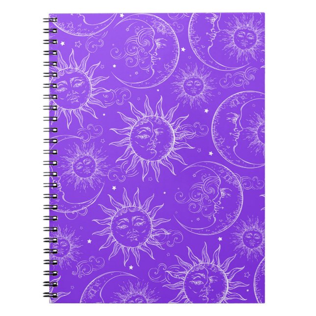 Caderno Espiral Roxo Magia Vintage Sun Estrelas Celestiais (Frente)