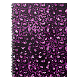Caderno Espiral Roxo Ombre & Preto Glam Glitter Pontos de Leopardo