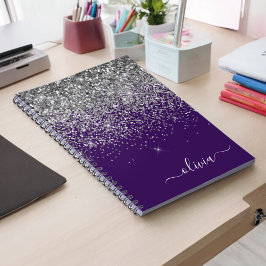Caderno Espiral Roxo Silver Glitter Girly Monographic Nome