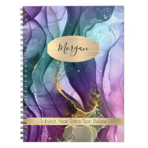 Caderno Espiral Roxo, Teal, Nome/Assunto do Abstrato de Tinta Dour