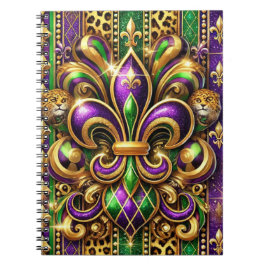 CADERNO ESPIRAL ROXO VERDE OURO MARDI GRAS FLEUR DE LIS