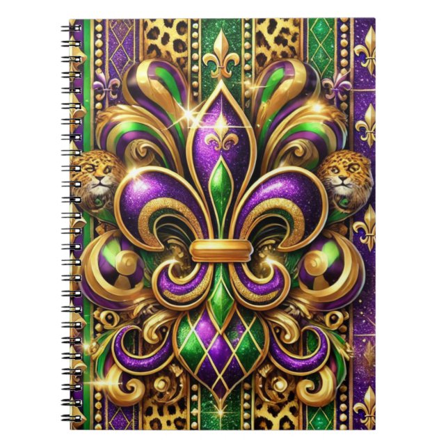 CADERNO ESPIRAL ROXO VERDE OURO MARDI GRAS FLEUR DE LIS (Frente)