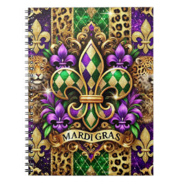CADERNO ESPIRAL ROXO VERDE OURO MARDI GRAS FLEUR DE LIS