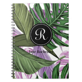 Caderno Espiral Roxo Verde Tropical de Verão deixa monograma