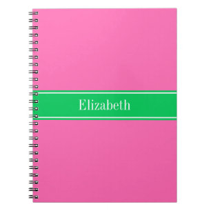 Caderno Espiral Roxo Vibrante Sólido #2 Verde Esmeralda Nome Monog