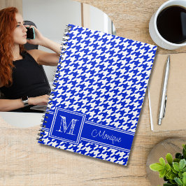Caderno Espiral Royal Blue White Houndstooth | Monograma Moderno
