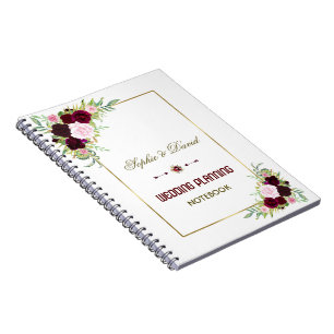 Caderno Espiral Royal Burgundy Marsala Planner Floral de Casamento