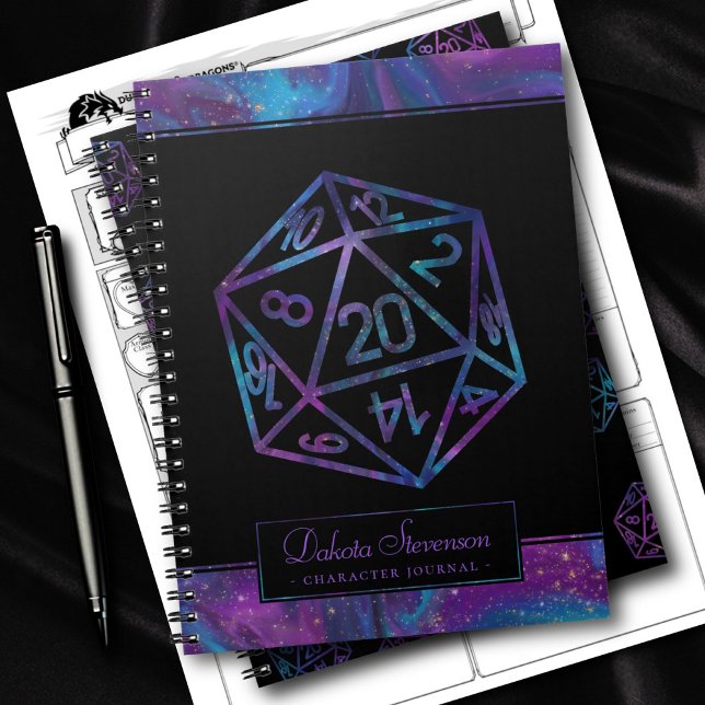 Caderno Espiral RPG Dice | Nebula Fantasy Tabletop Gamer Character (Criador carregado)