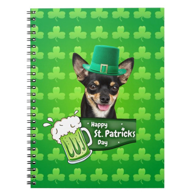 Caderno Espiral Rua de Cachorro Chihuahua Puppy. Vestido Verde Dia (Frente)