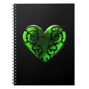 Caderno Espiral Rua gótico. Notebook do Coração Verde do Dia de Pa