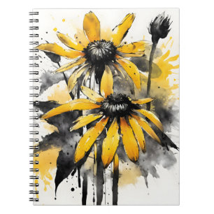 Caderno Espiral Rudbeckia - Flores aquarela