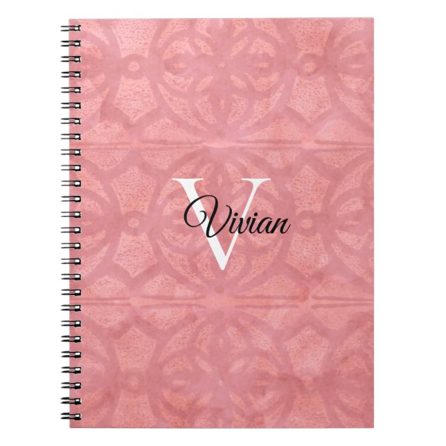 Caderno Espiral Ruddy Pink Batik com Monograma e Nome (Frente)