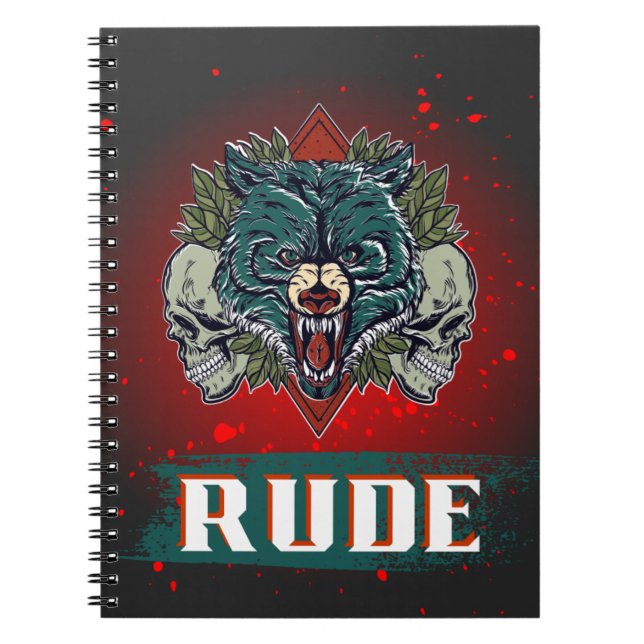 Caderno Espiral rude, crânio e urso (Frente)